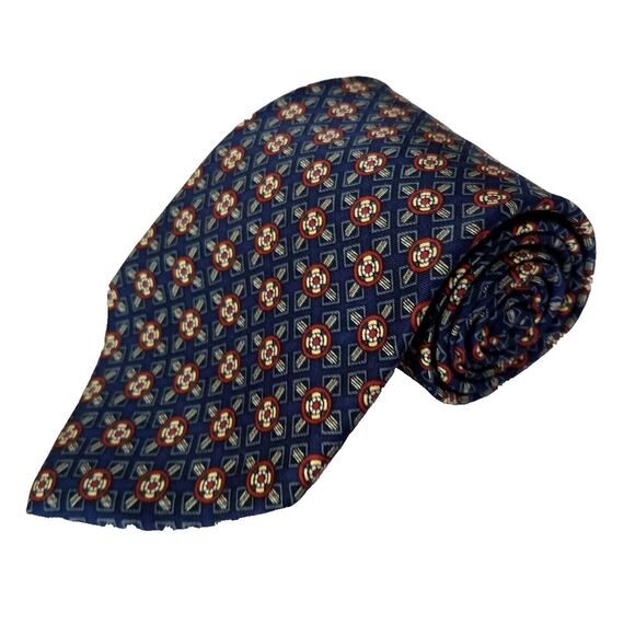 Christian‎ Dior Monsieur All Silk Tie Blue Crisscross Red Medallion Vintage USA